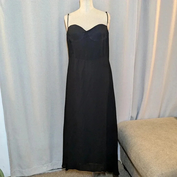 Ali Golden Dress Fitted Bodice Black Georgette Midi Large - Picture 5 of 10